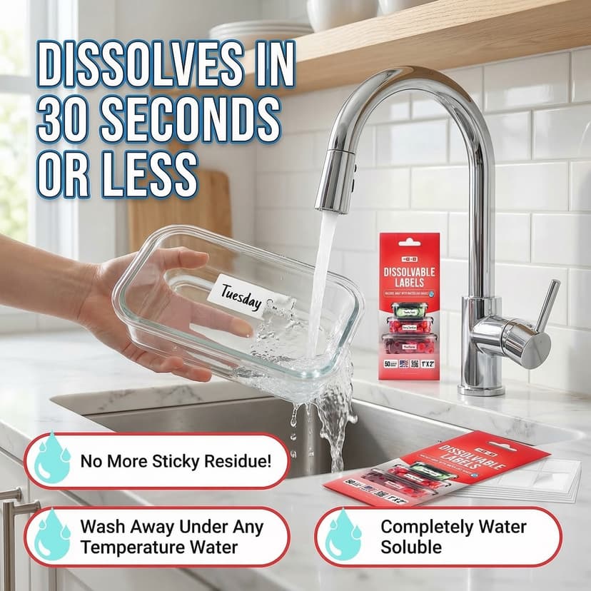 Dissolvable labels dissolves in 30 seconds sink demonstration