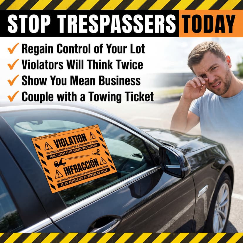 Stop trespassers today parking violation sticker on car window